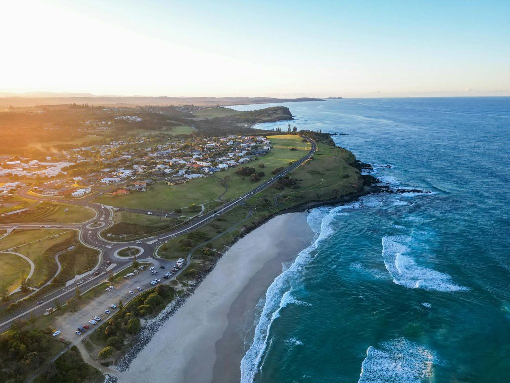 Aerial view of skennars head near Ballina, home of Ballina Tippers.